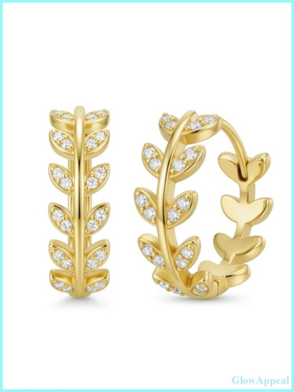 20mm Gold Leaf Huggie Hoop Earrings Olive Branch Vine Botanical Jewelry